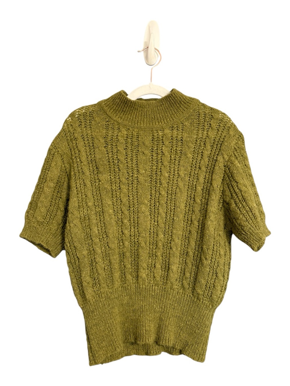 Cider Matcha Mohair Blend Green Cable Knit Mock Neck Sweater Top
